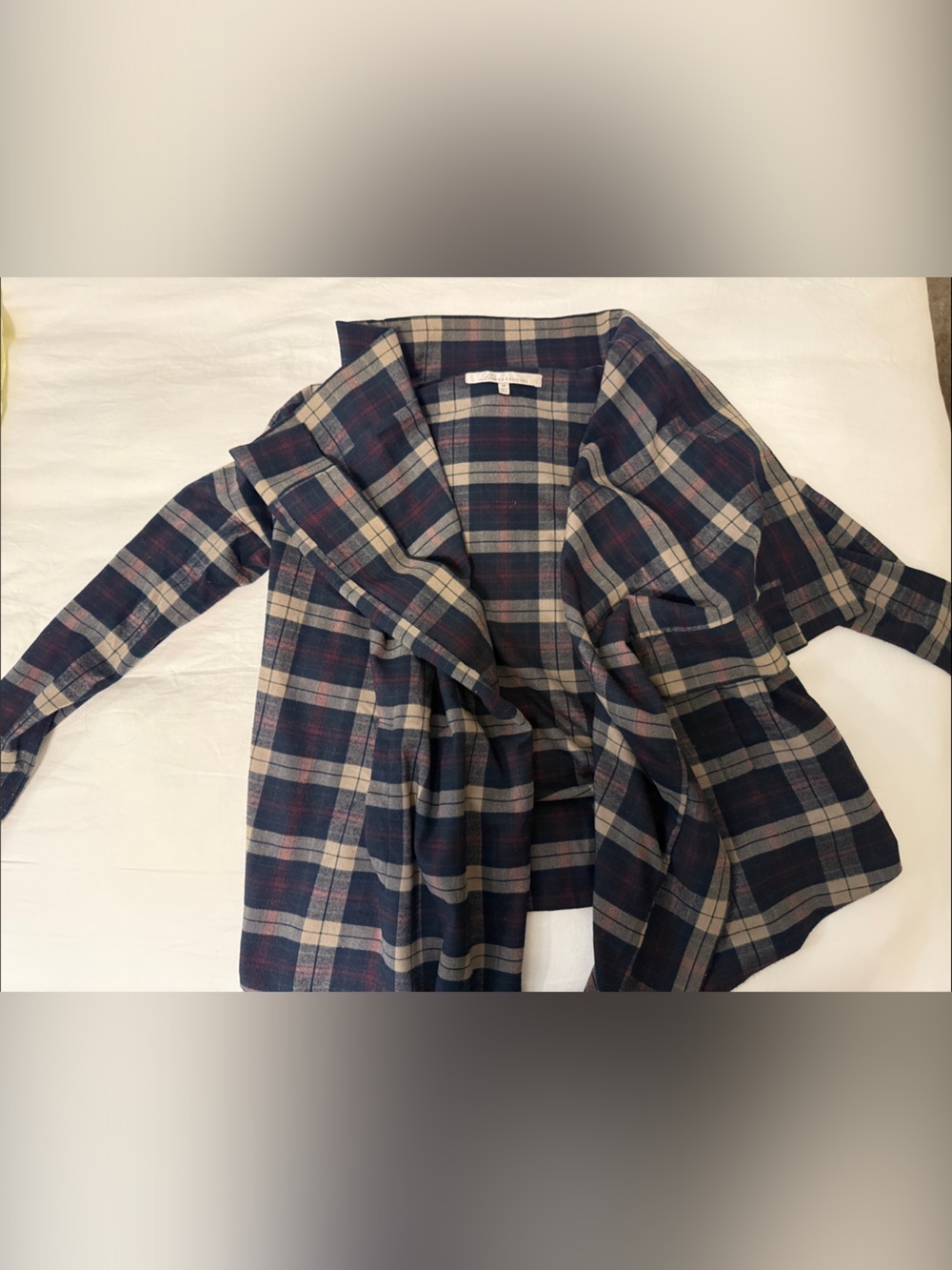 Lovers + Friends Plaid Open Cardigan in Navy, Cream & Red